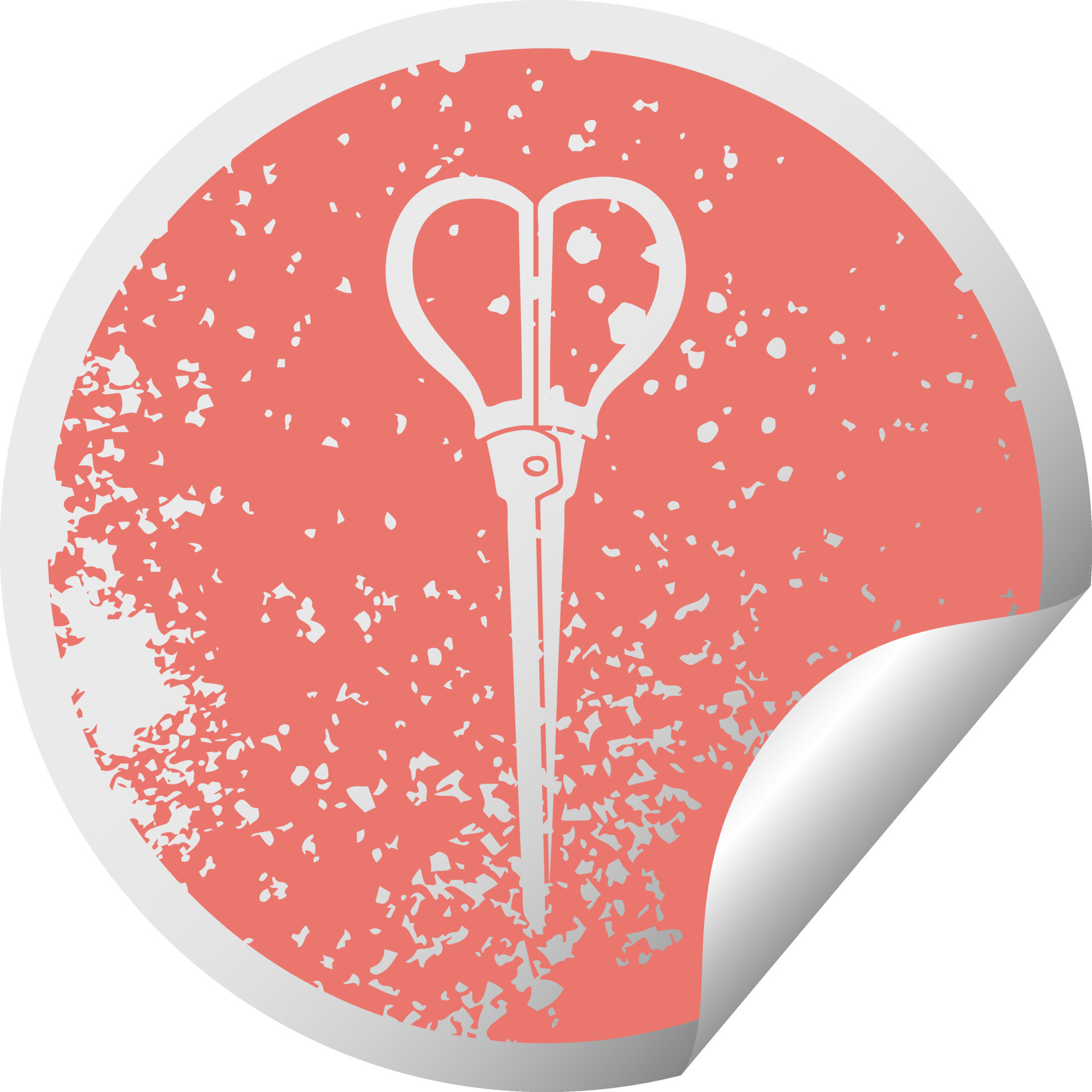 quirky distressed circular peeling sticker symbol scissors 11176602