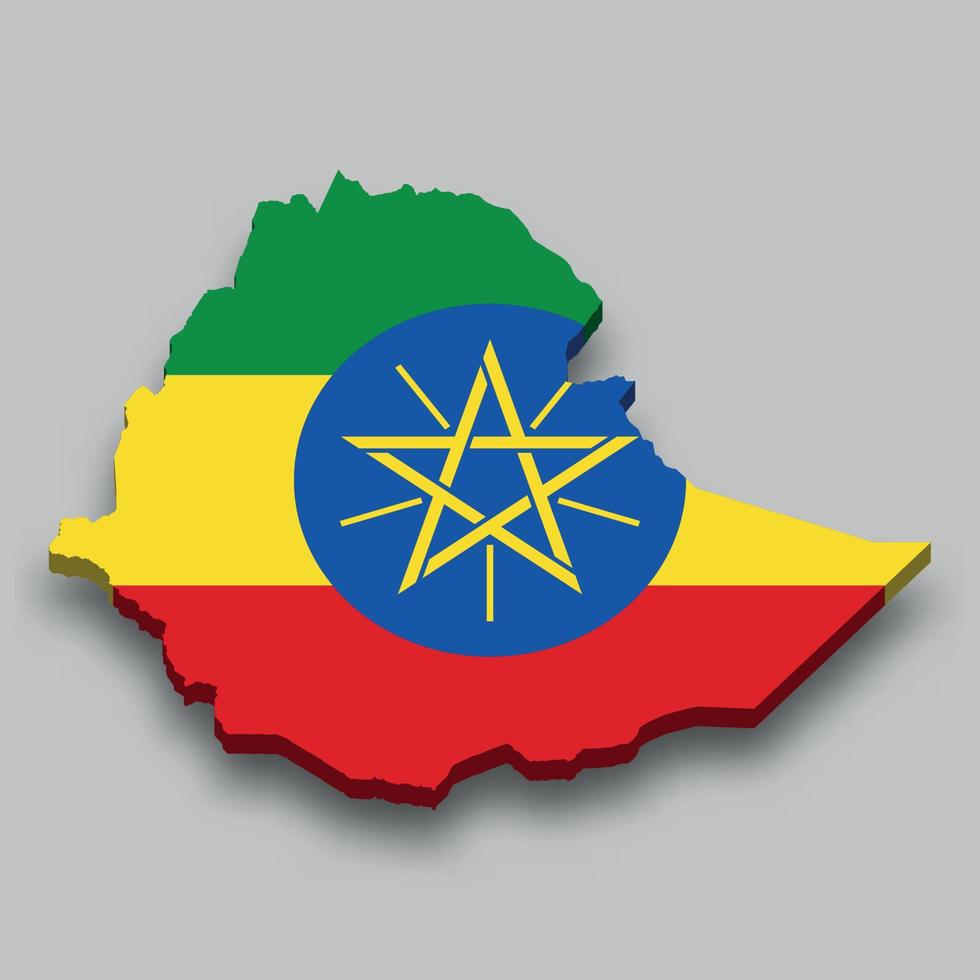 3d isometric Map of Ethiopia with national flag. vector