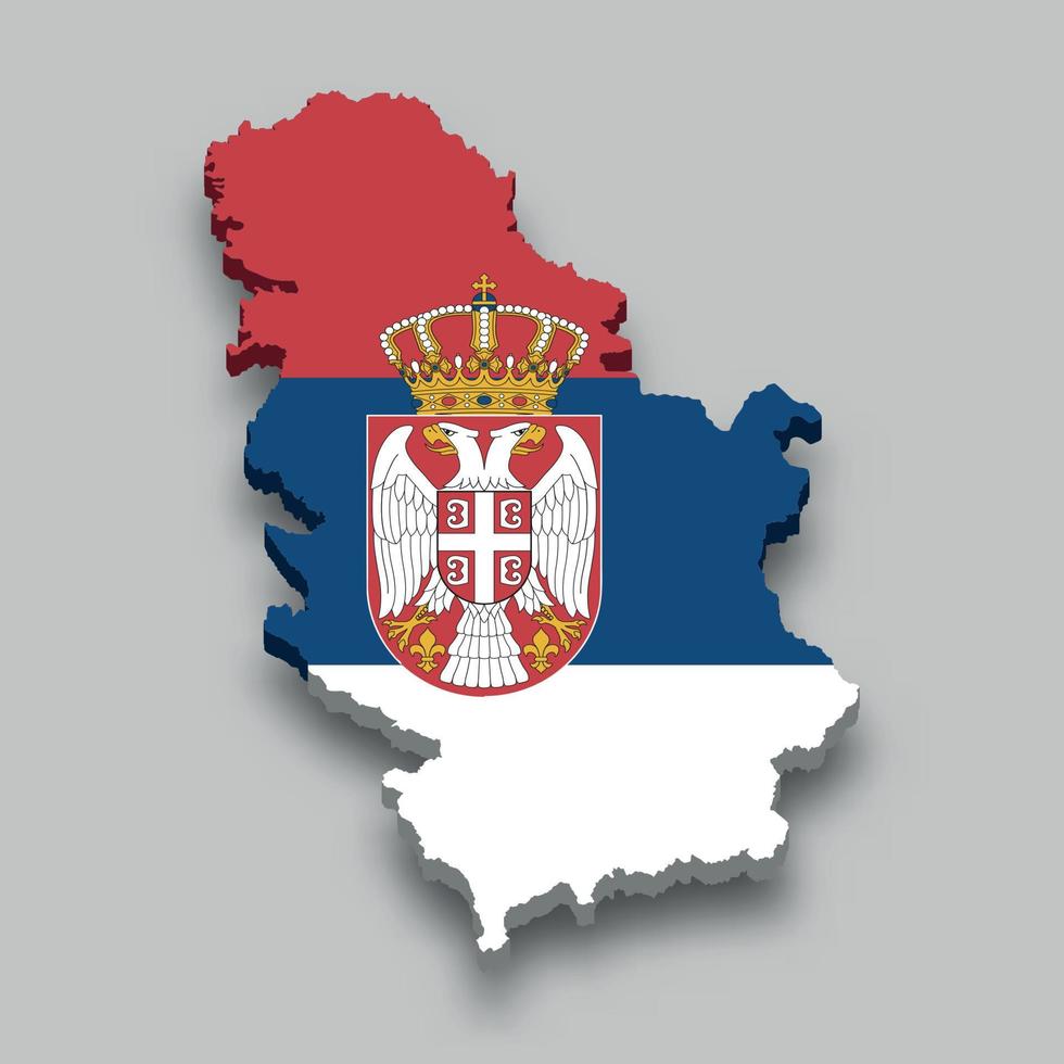 Mapa isométrico 3d de serbia con bandera nacional. vector