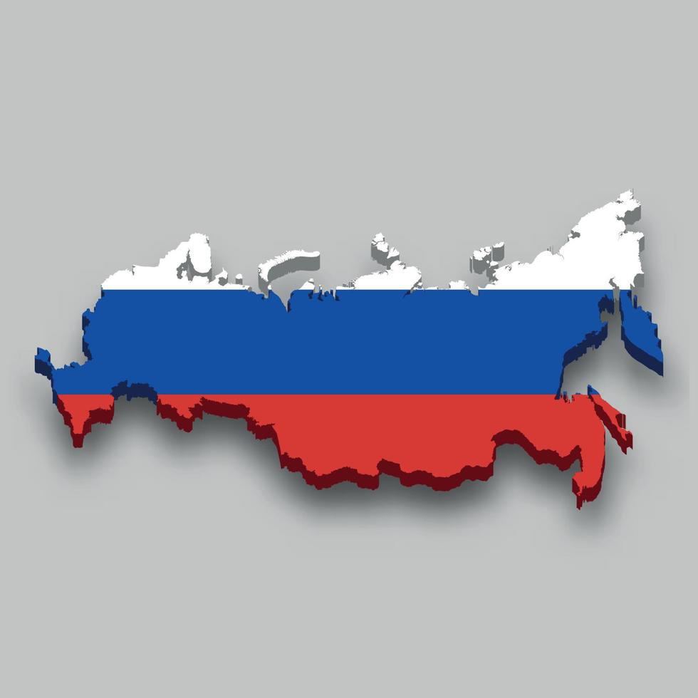 3d isometric Map of Russia with national flag. vector