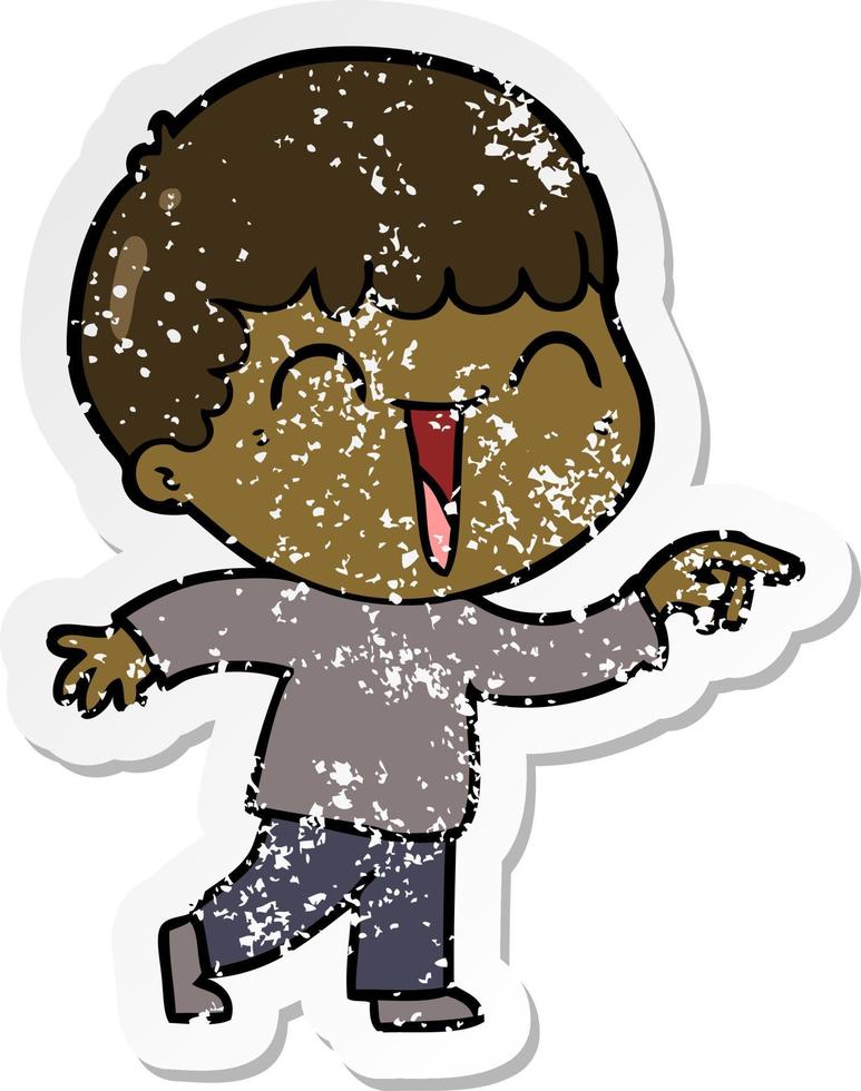 distressed sticker of a cartoon happy man vector