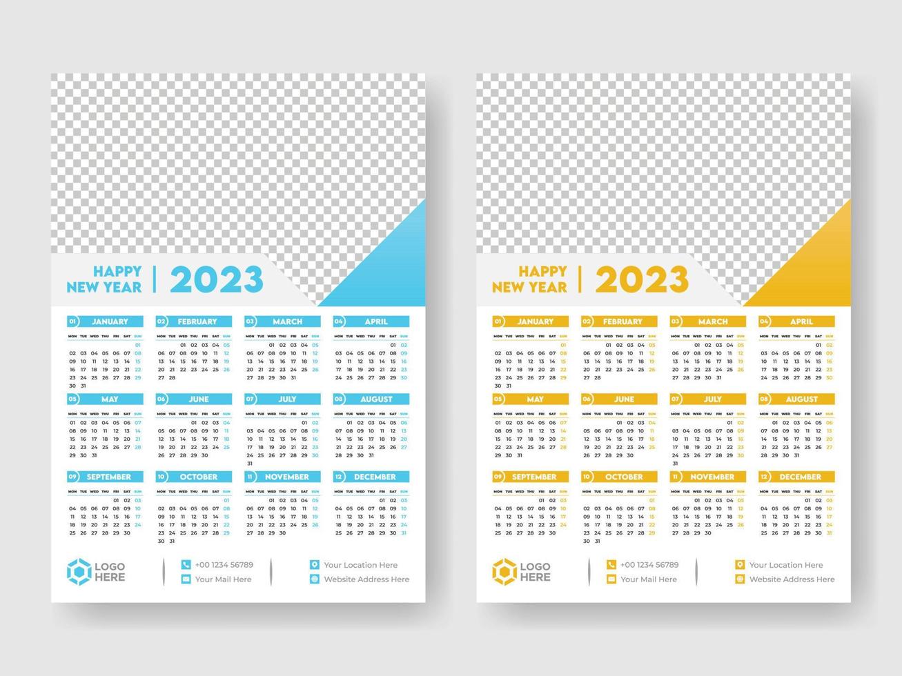 Calendar 2023 week start Monday corporate design template vector. vector