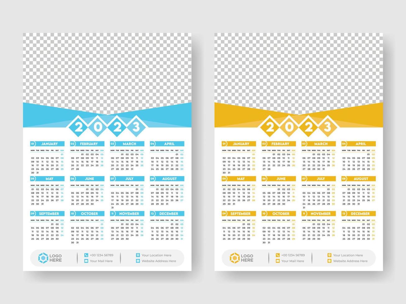 Calendar 2023 week start Monday corporate design template vector. vector