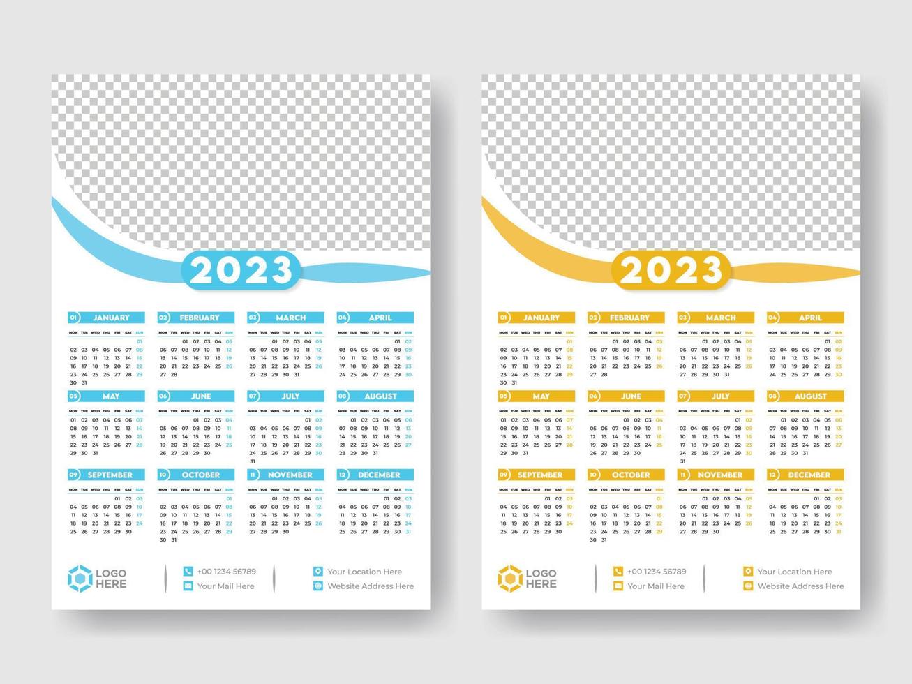 Calendar 2023 week start Monday corporate design template vector. vector