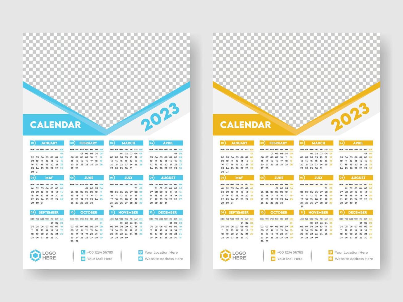 Calendar 2023 week start Monday corporate design template vector. vector