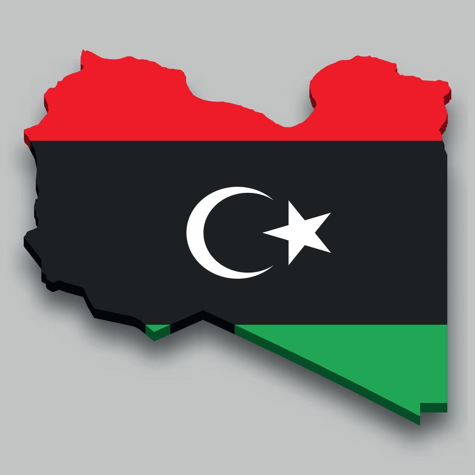 3d isometric Map of Libya with national flag. vector