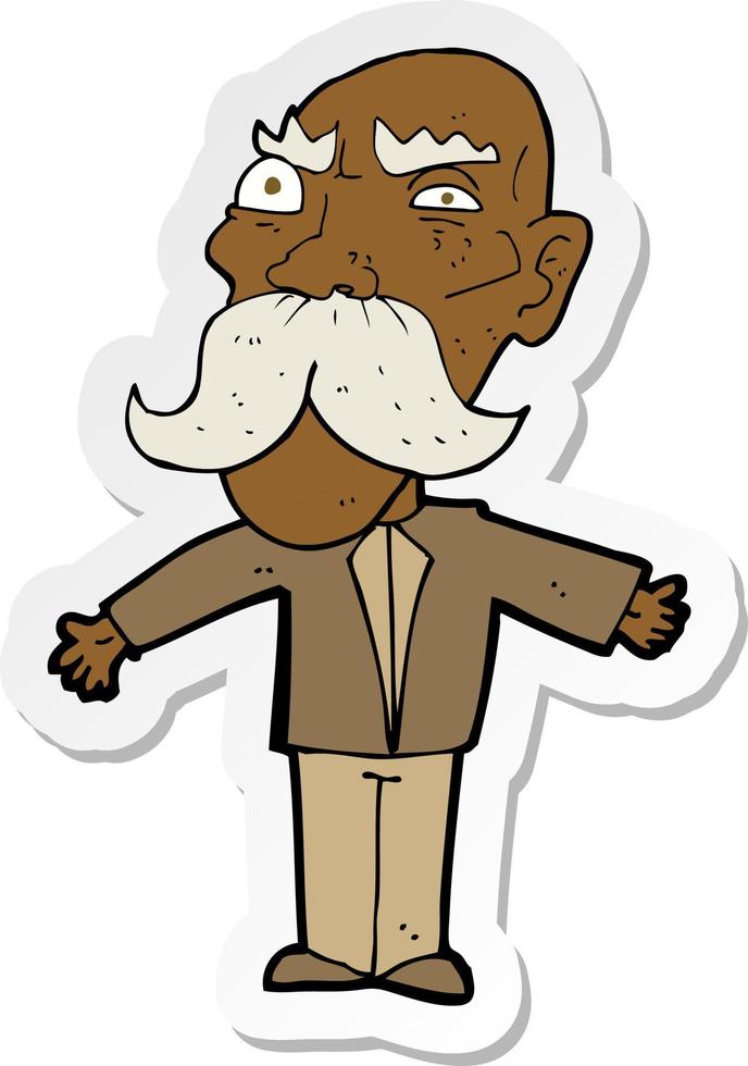 sticker of a cartoon angry old man vector