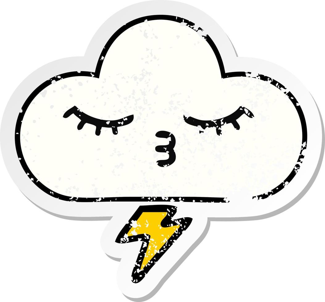 distressed sticker of a cute cartoon thunder cloud vector