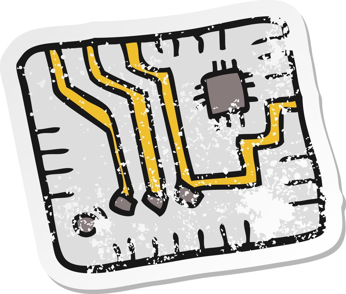 pegatina retro angustiada de una placa de circuito de computadora de dibujos animados vector