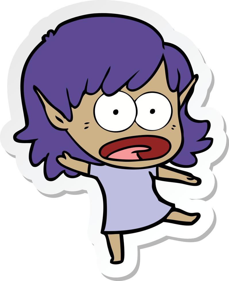 sticker of a cartoon shocked elf girl vector