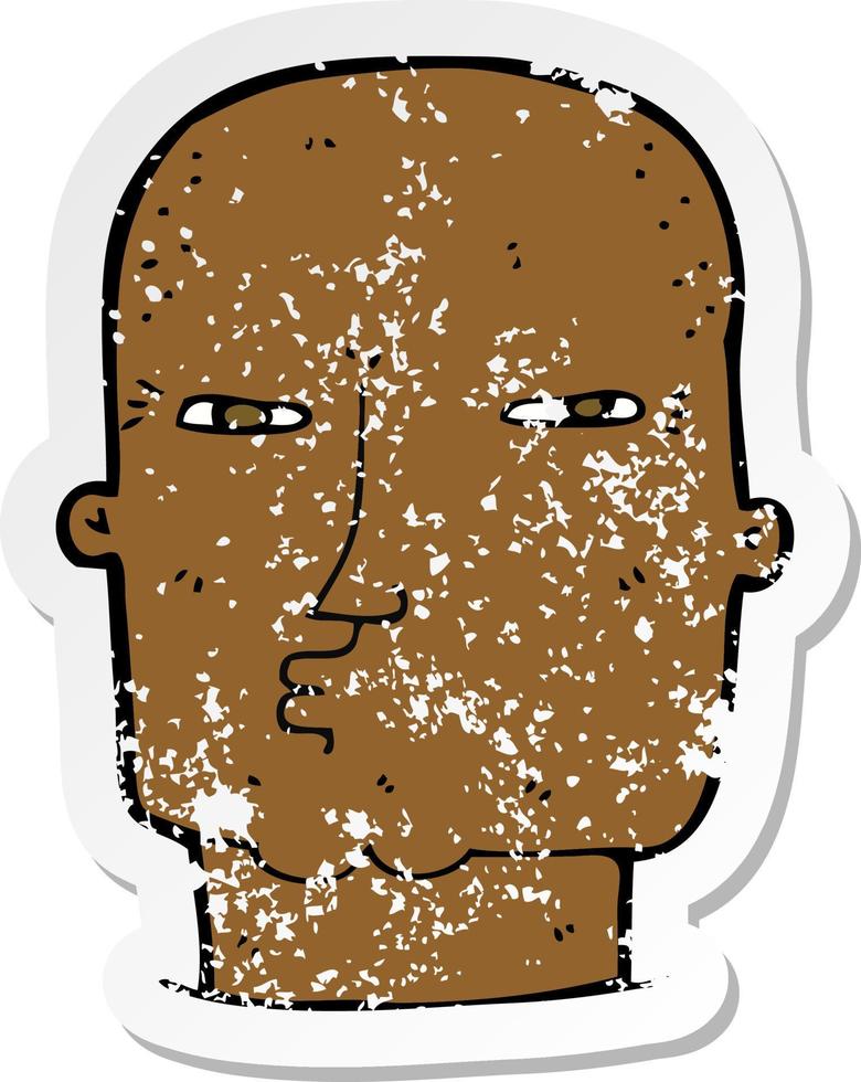 retro distressed sticker of a cartoon bald tough guy vector