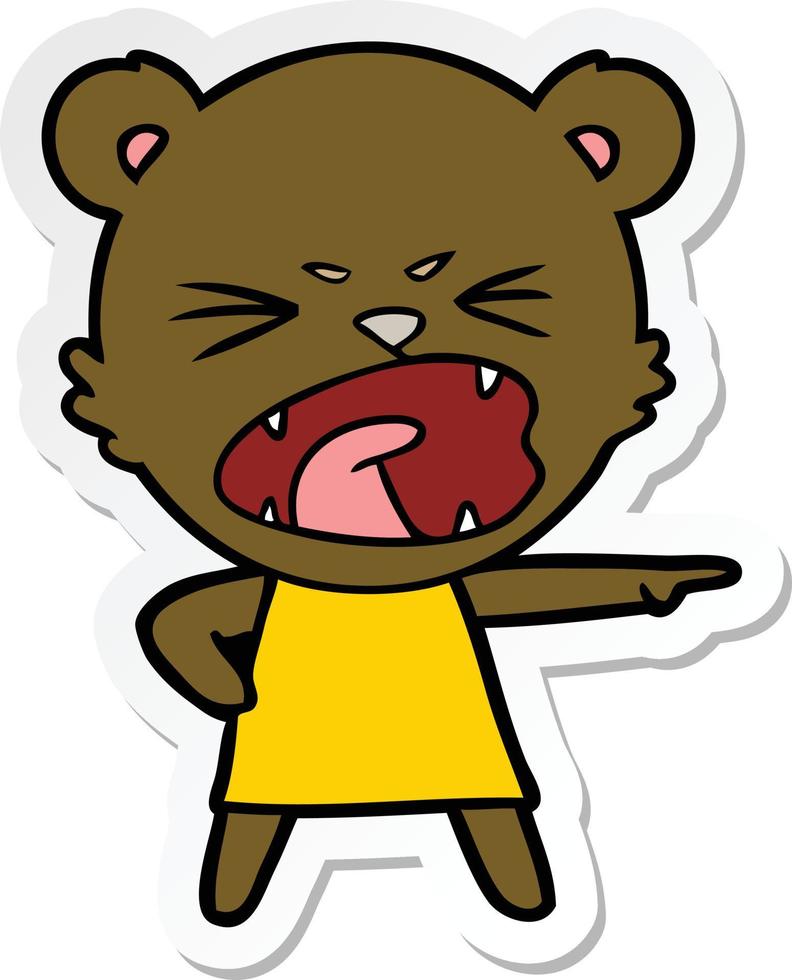 sticker of a angry cartoon bear in dress shouting vector
