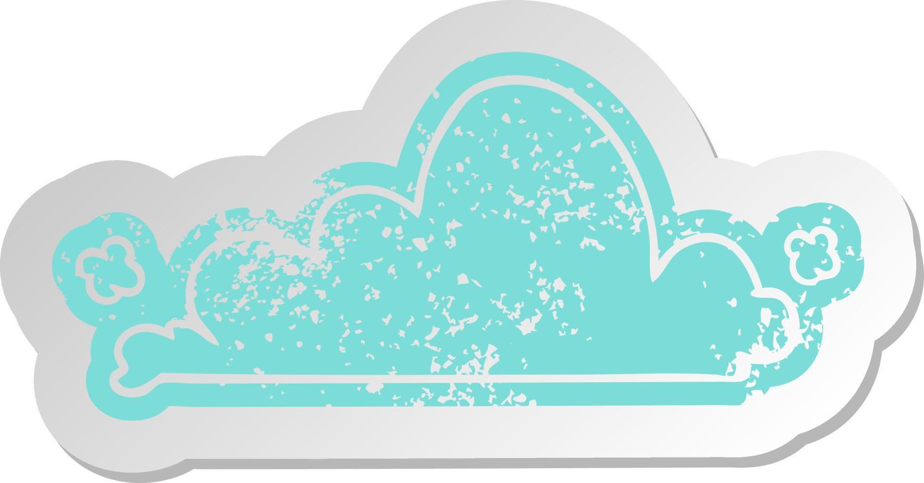 distressed old sticker of a white cloud vector