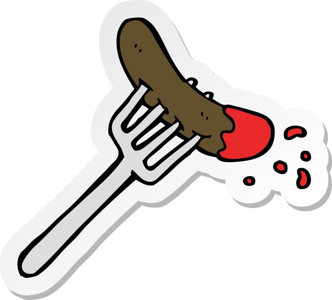 sticker of a cartoon hotdog and ketchup vector