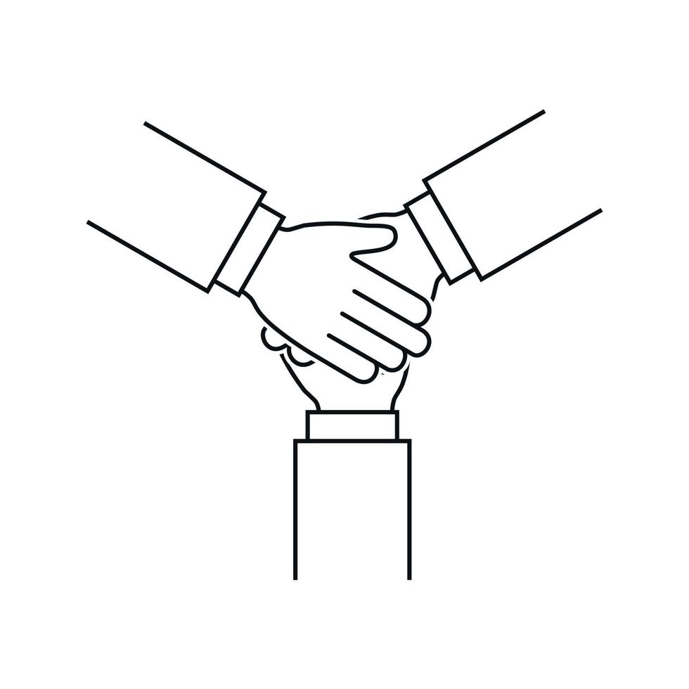 icono de línea de manos juntas, signo de trabajo en equipo en fondo blanco para su diseño vector