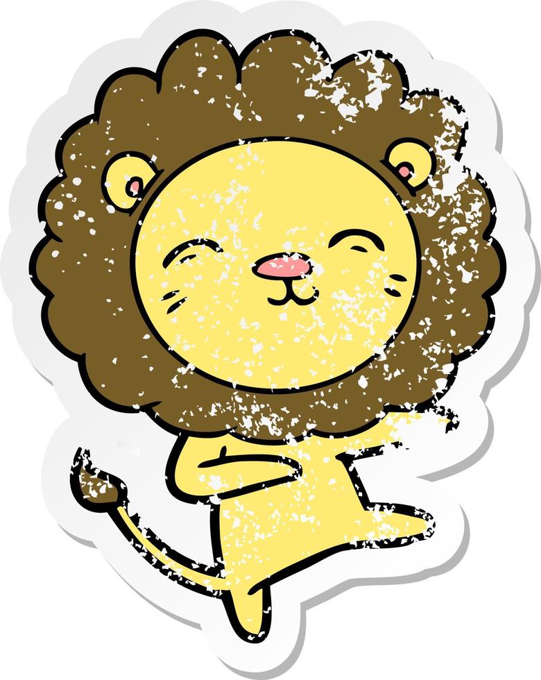 distressed sticker of a cartoon lion vector