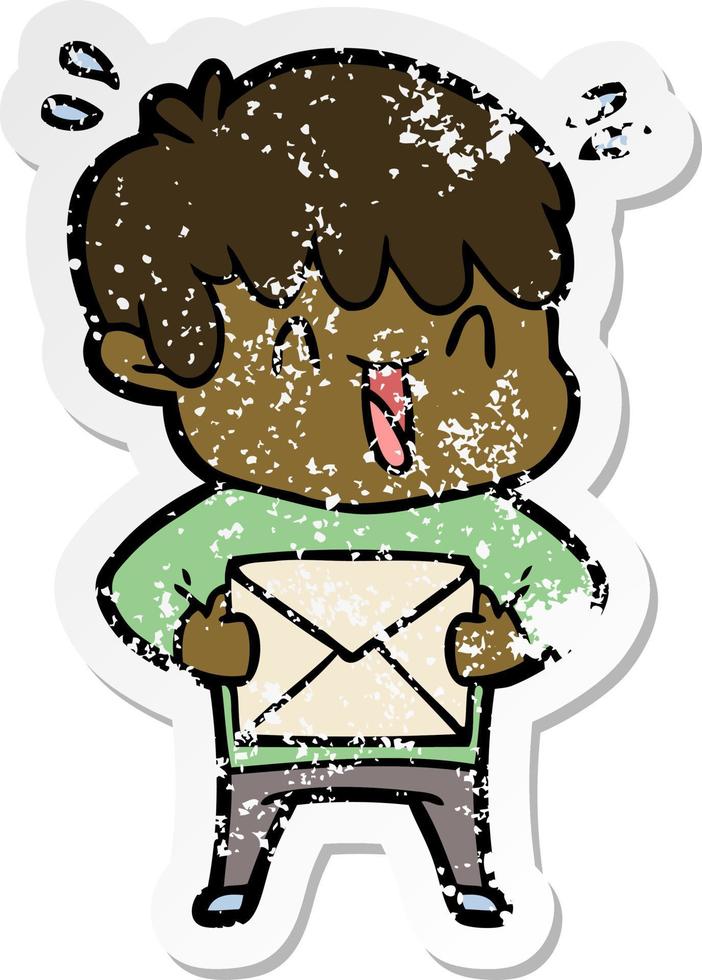 distressed sticker of a cartoon laughing boy vector