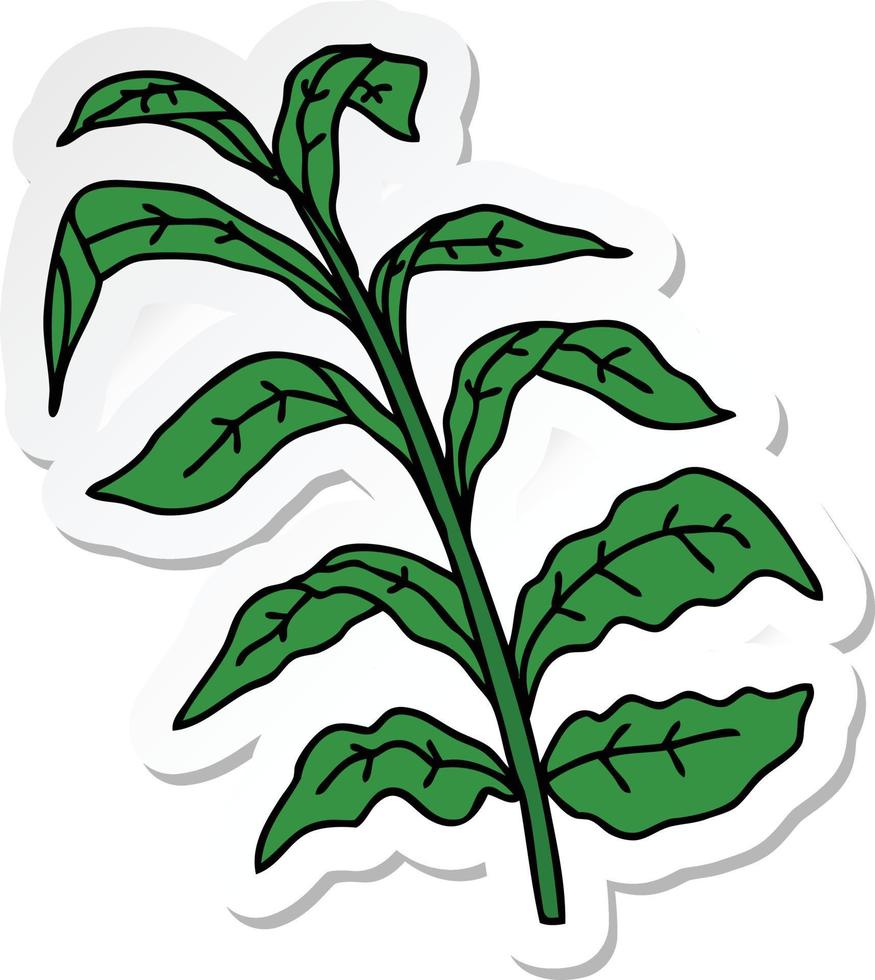 sticker of a quirky hand drawn cartoon vine leaves vector