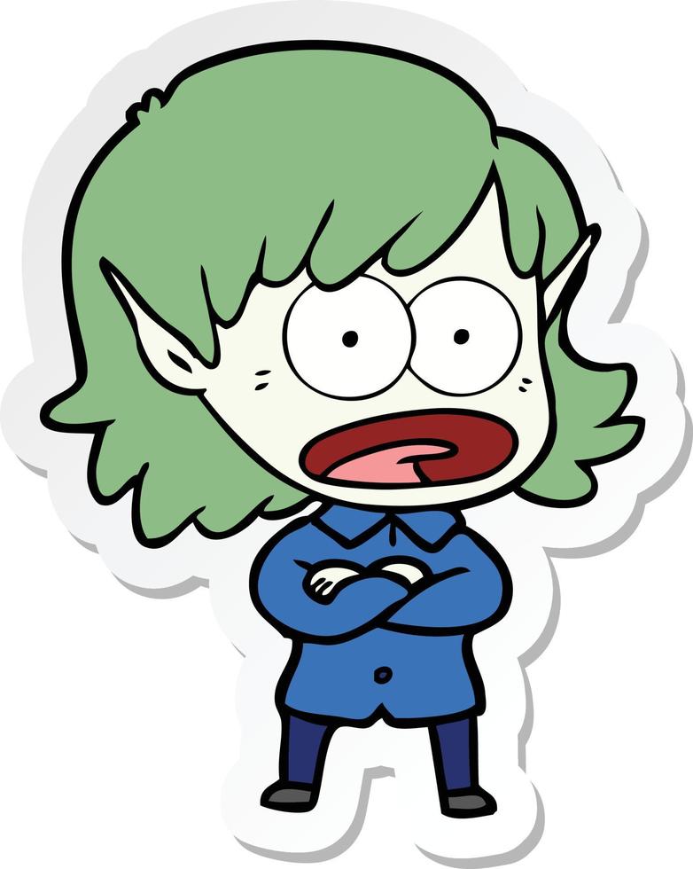 sticker of a cartoon shocked elf girl vector