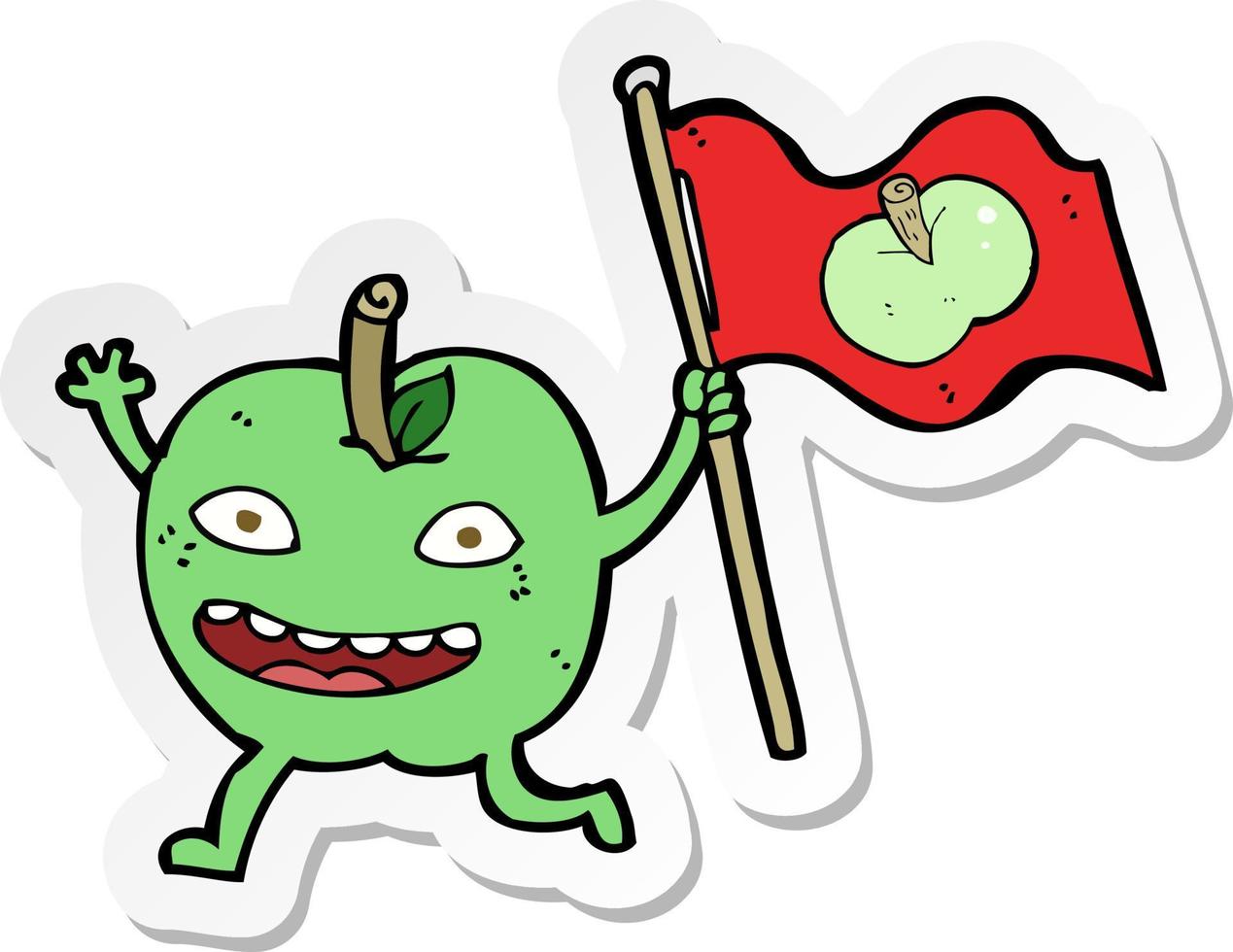 pegatina de una manzana de dibujos animados con bandera vector