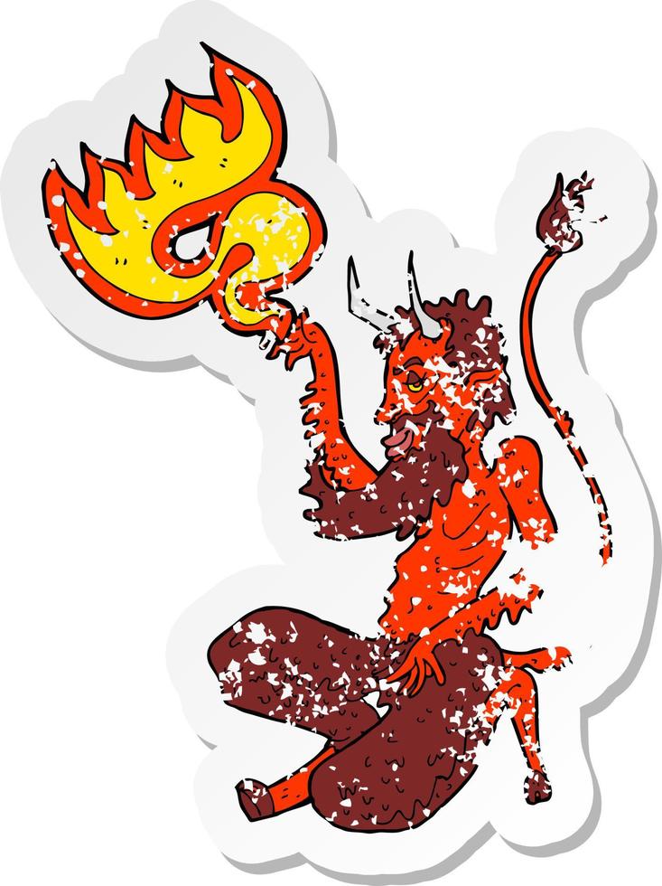 retro distressed sticker of a cartoon traditional devil vector