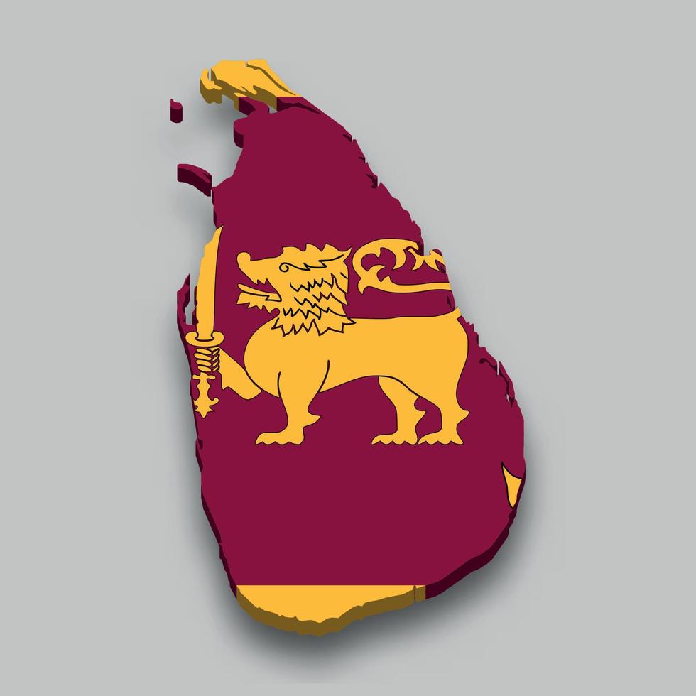 Mapa isométrico 3d de sri lanka con bandera nacional. vector