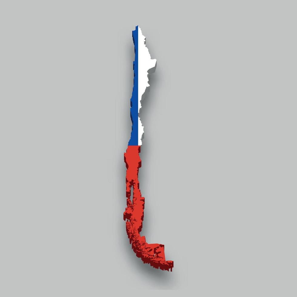 3d isometric Map of Chile with national flag. vector