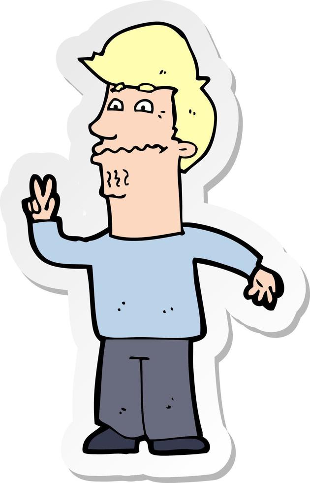 sticker of a cartoon man giving peace sign vector