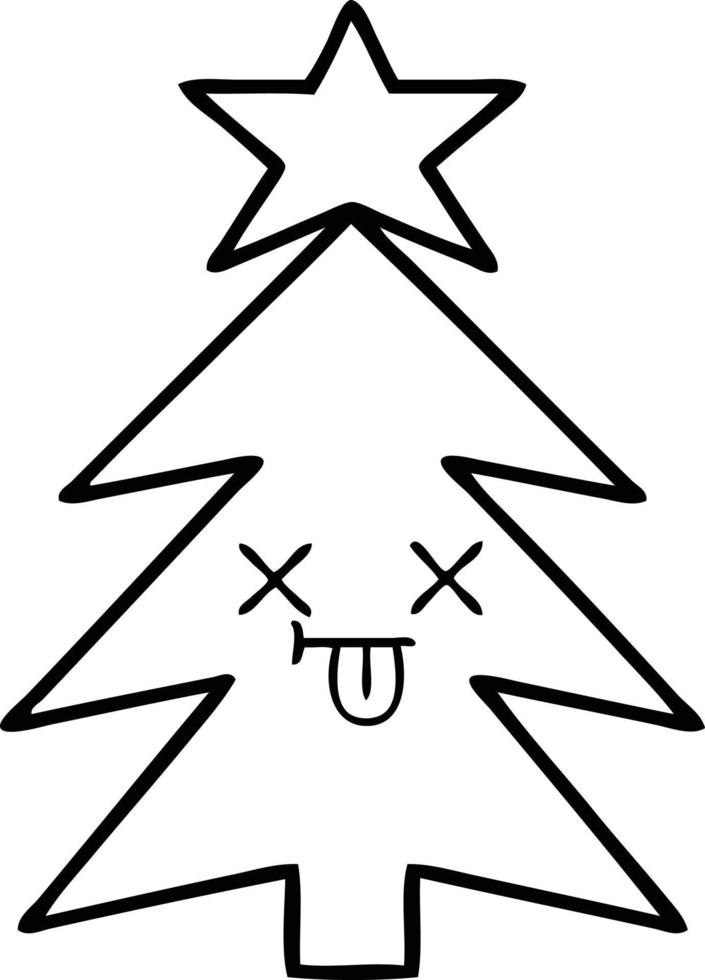 line drawing cartoon christmas tree vector