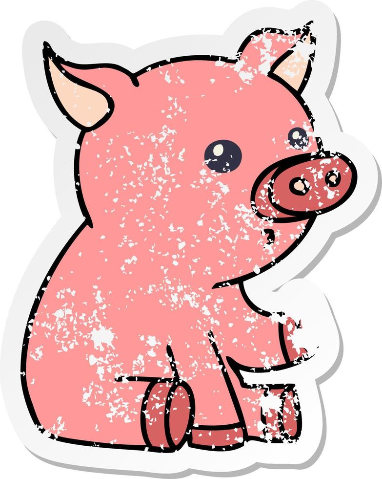 distressed sticker of a quirky hand drawn cartoon pig vector
