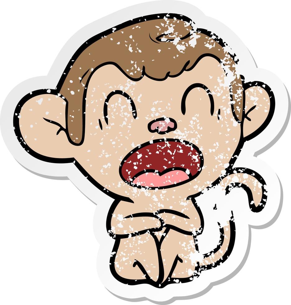 distressed sticker of a yawning cartoon monkey vector