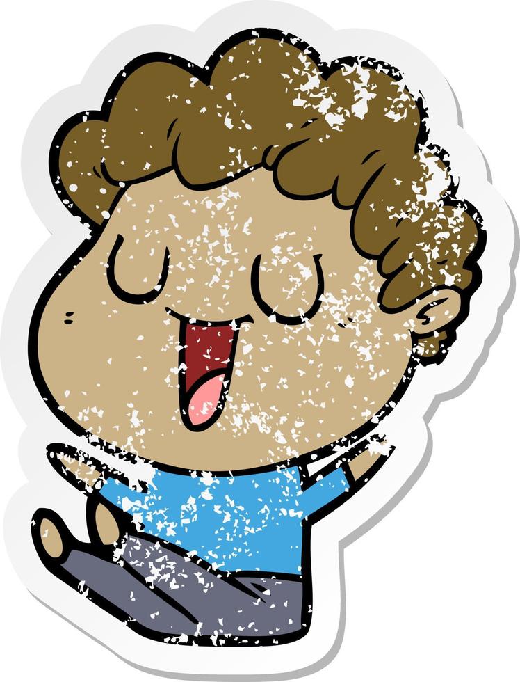 distressed sticker of a laughing cartoon man vector