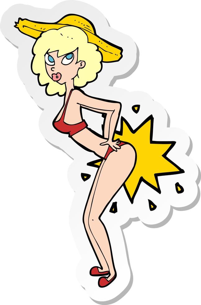 sticker of a cartoon bikini pin up woman vector