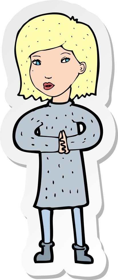 sticker of a cartoon calm woman vector