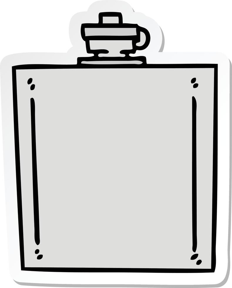 sticker of a quirky hand drawn cartoon hip flask vector