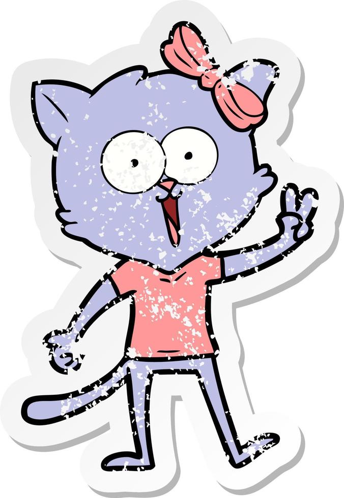 distressed sticker of a cartoon cat vector