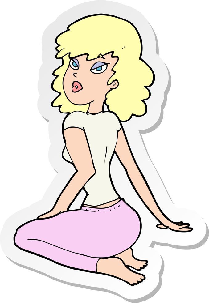 sticker of a cartoon pretty woman vector