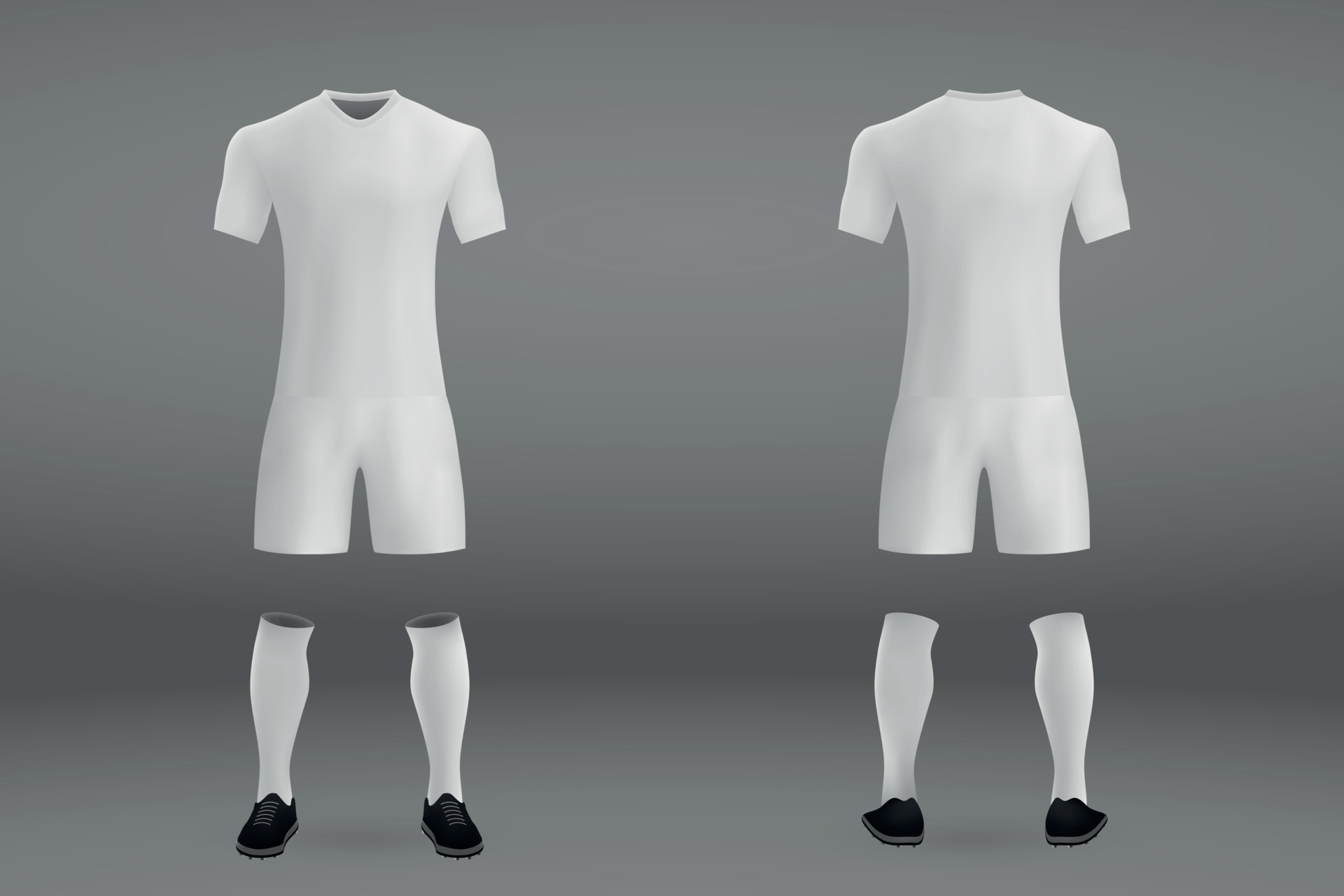 3D realistic of front and back of white soccer jersey t-shirt with pants  and socks on shop backdrop. 11178480 Vector Art at Vecteezy