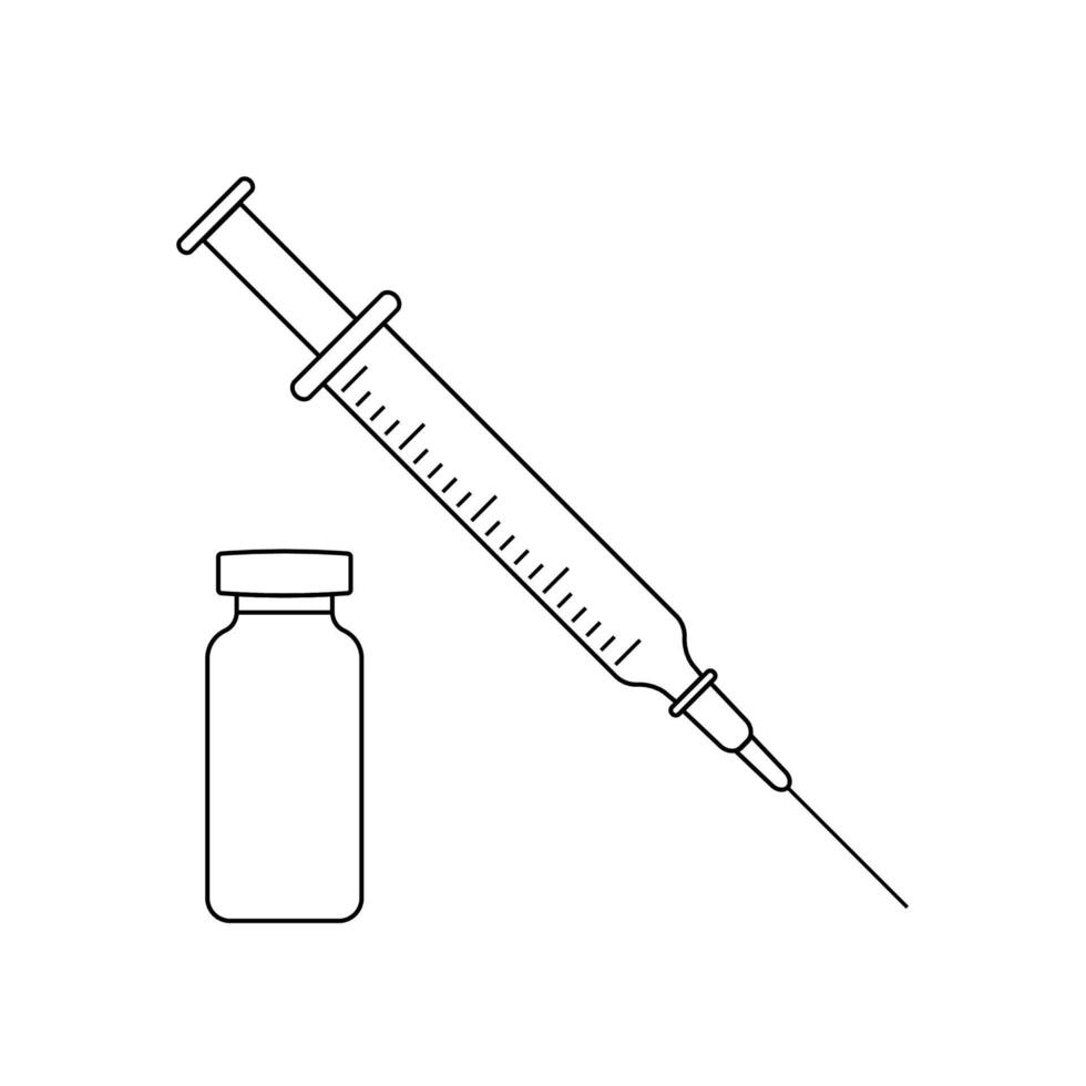 jeringa con aguja y vial de vacunación, icono de inyección de vacuna para su diseño vector