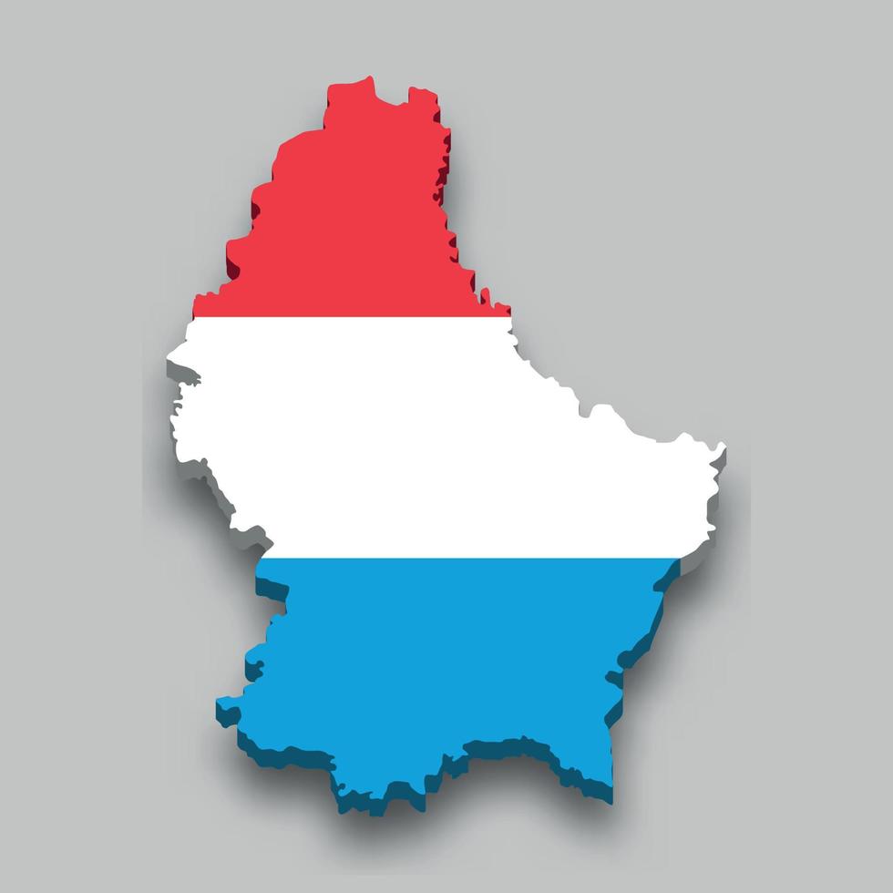 3d isometric Map of Luxembourg with national flag. vector