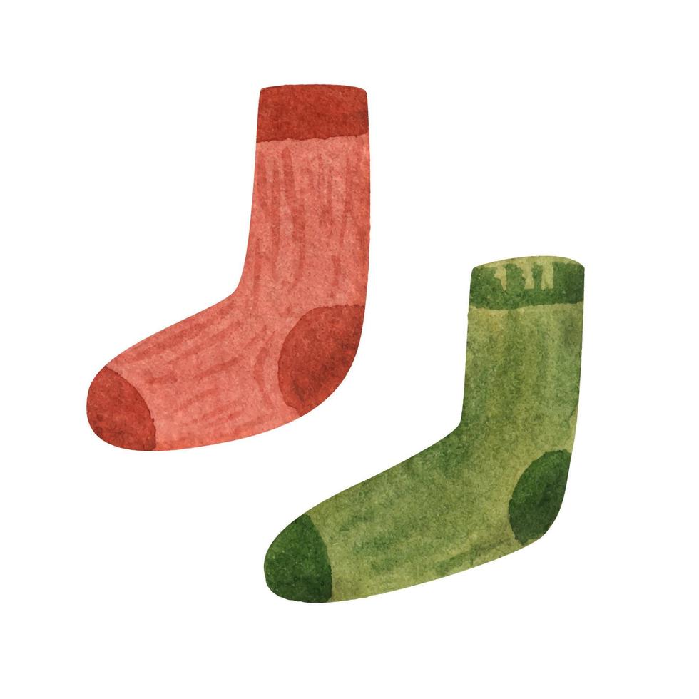 Red and green sock. watercolor illustration vector