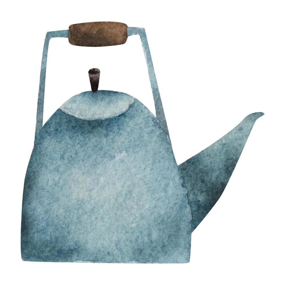 Blue teapot. watercolor illustration vector