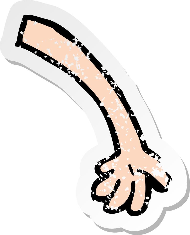 retro distressed sticker of a cartoon arm vector