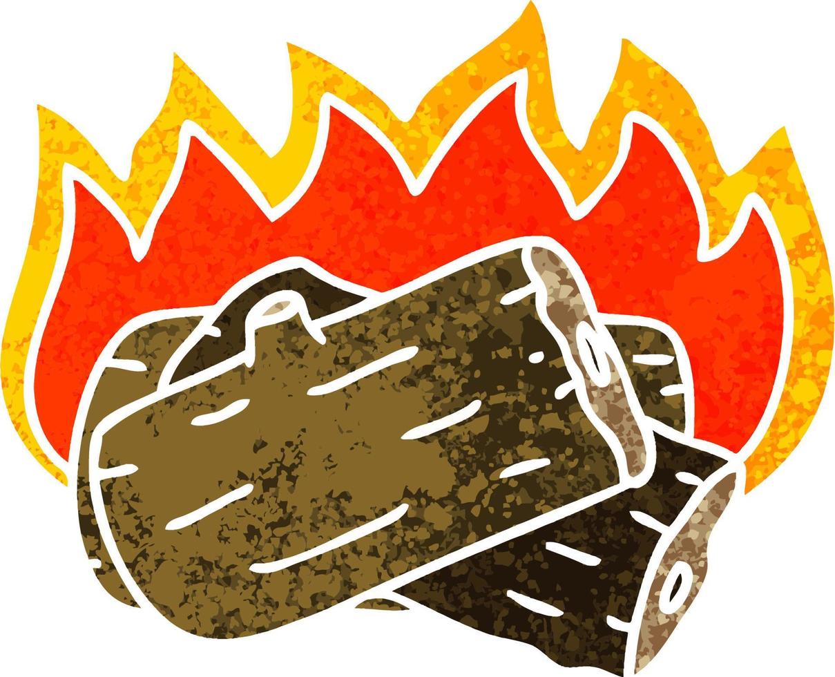 quirky retro illustration style cartoon burning log vector