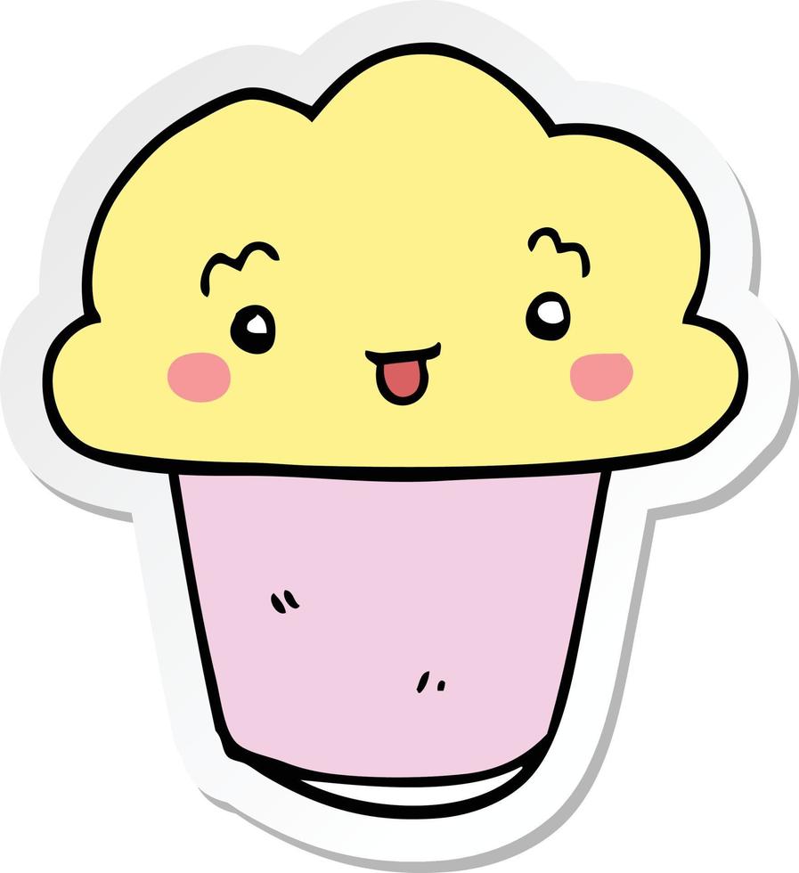 sticker of a cartoon cupcake with face vector