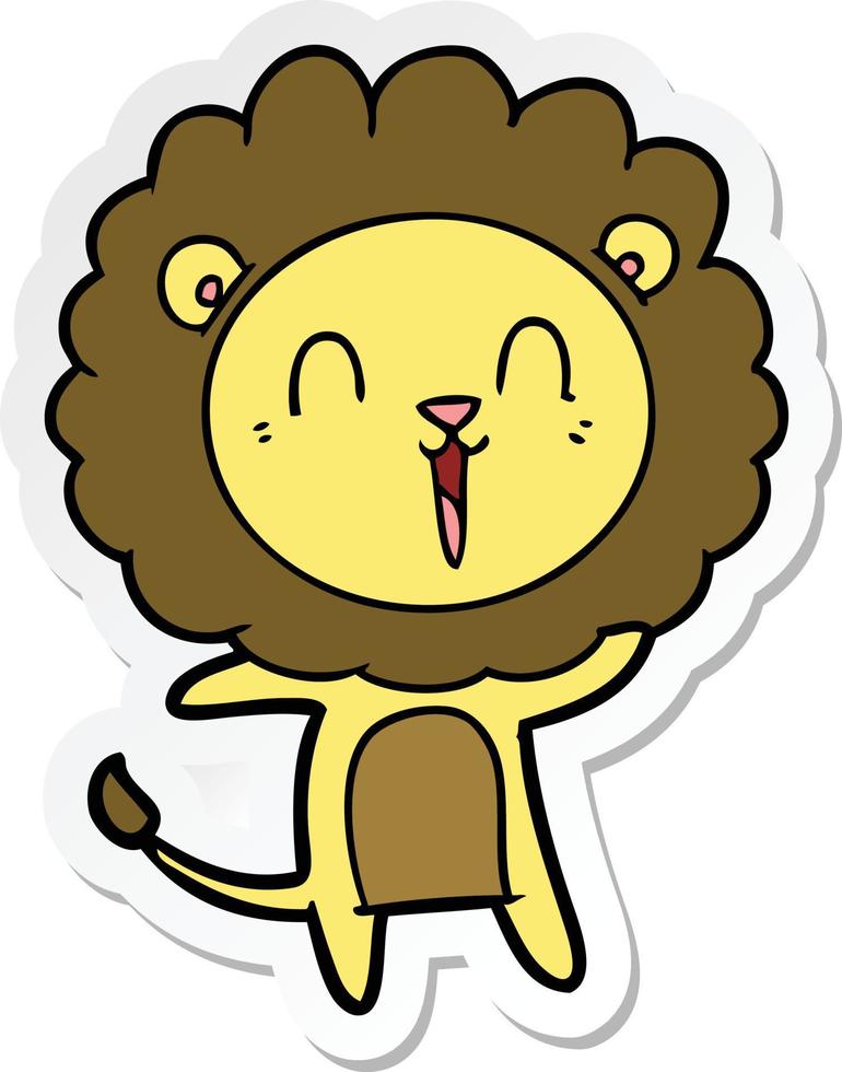 sticker of a laughing lion cartoon vector
