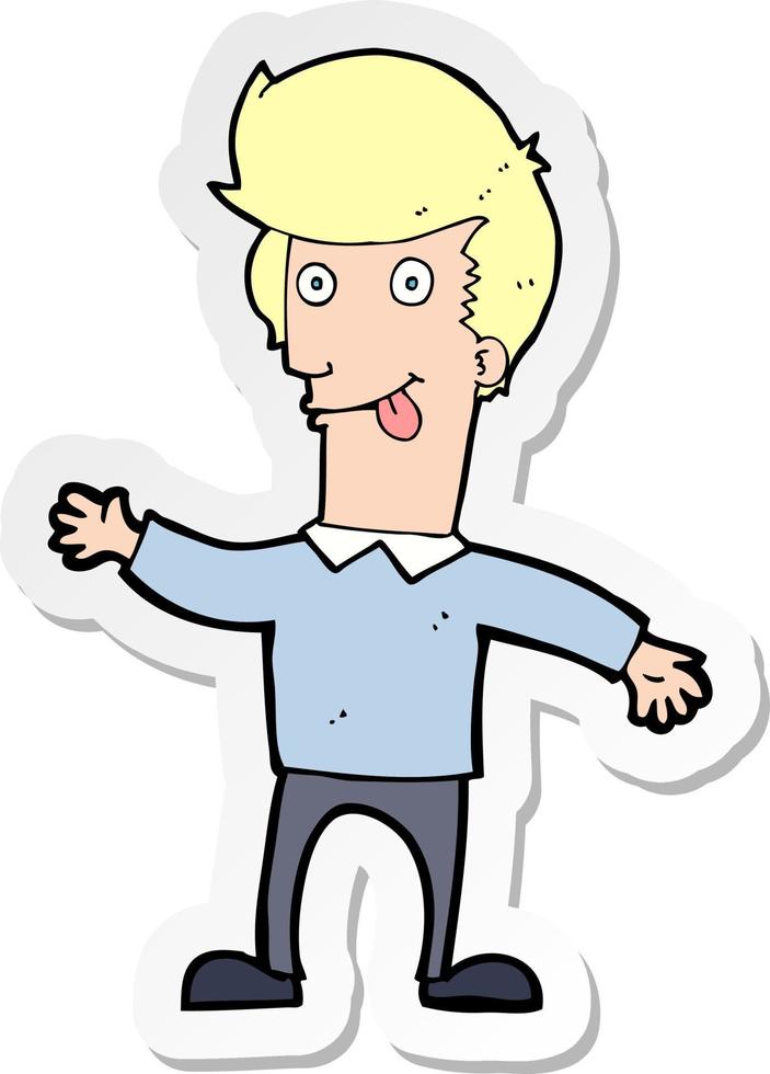 sticker of a cartoon man sticking out tongue vector