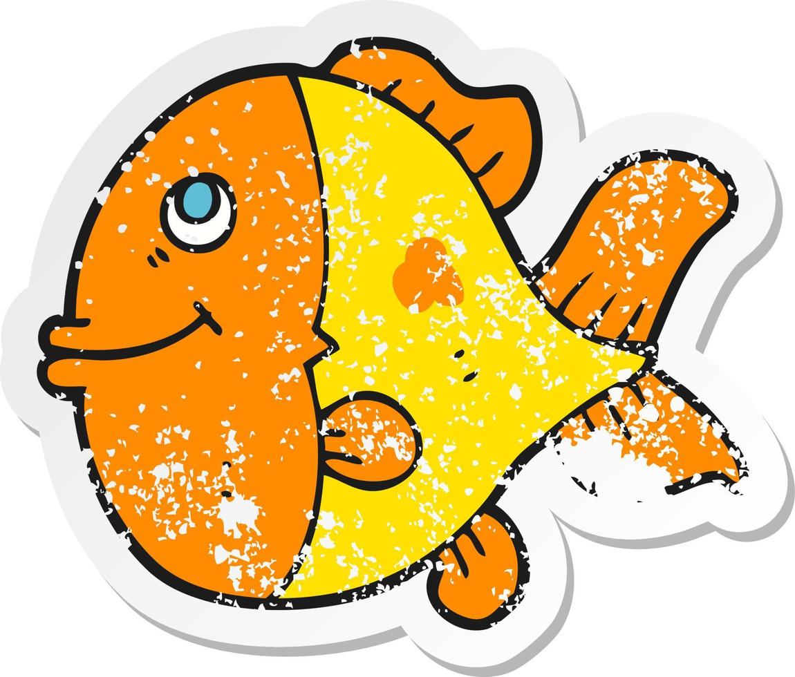 retro distressed sticker of a cartoon fish vector