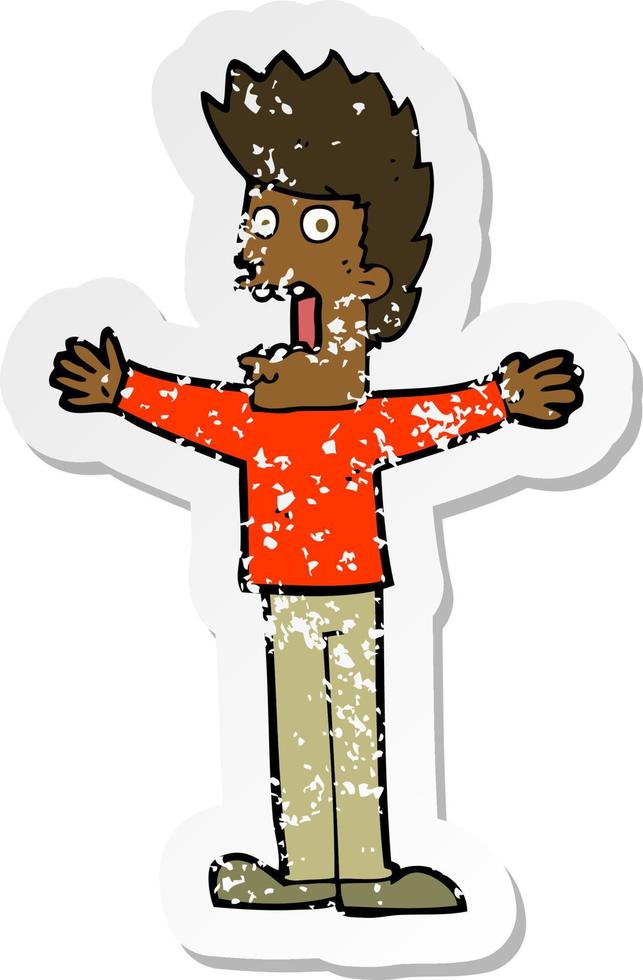 retro distressed sticker of a cartoon terrified man vector