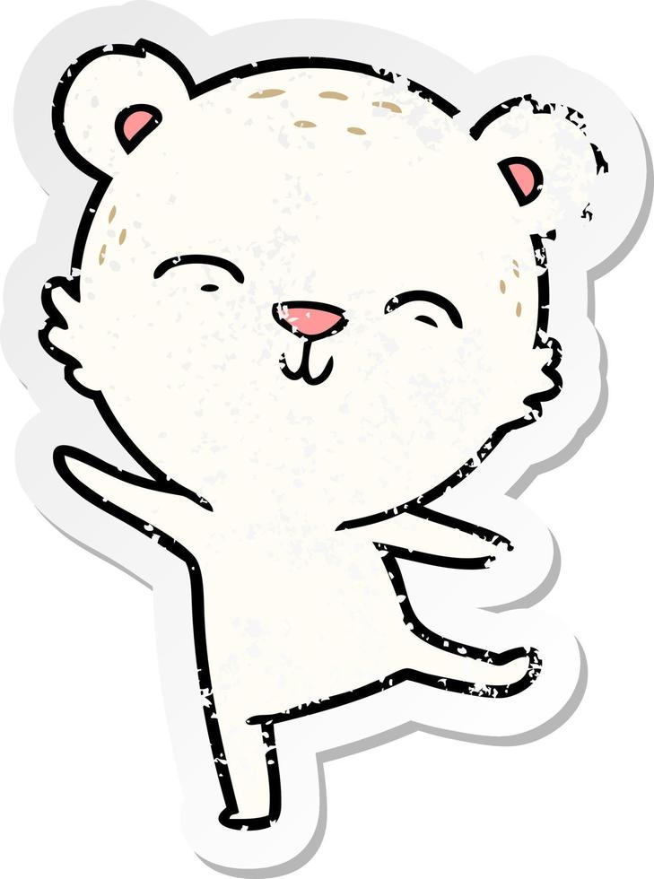 distressed sticker of a happy cartoon polar bear dancing vector